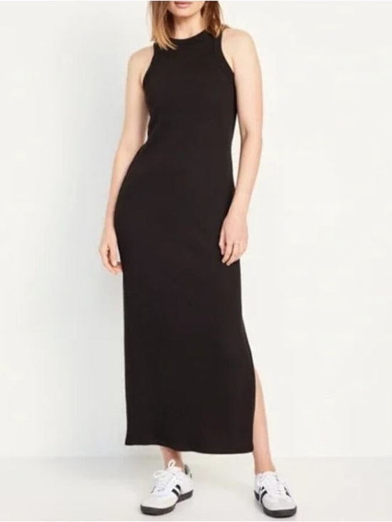 Old Navy Dresses & Skirts - Old Navy Black Sleeveless Racerback Ribbed Maxi Dress Sz L Shelf Bra Easy Summer